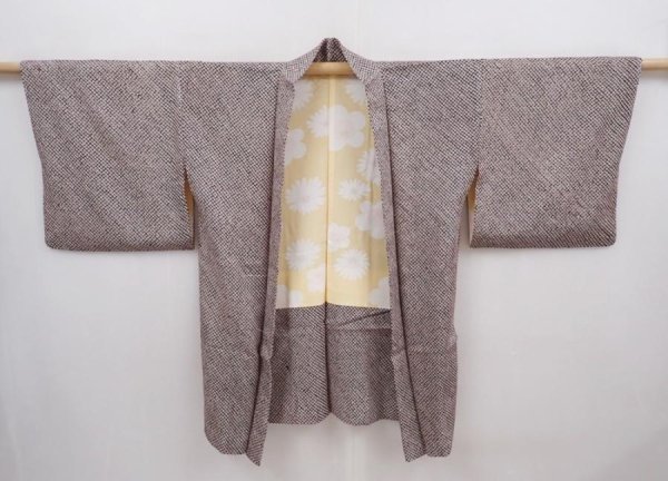 Photo4: 6313T04z470 Vintage Japanese Kimono Silk SHIBORI HAORI Plain Black (4)