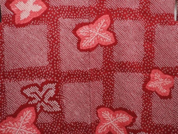 Photo3: 6313T05z530 Vintage Japanese Kimono Silk SHIBORI HAORI Flower Dark red (3)