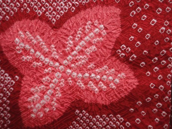 Photo4: 6313T05z530 Vintage Japanese Kimono Silk SHIBORI HAORI Flower Dark red (4)