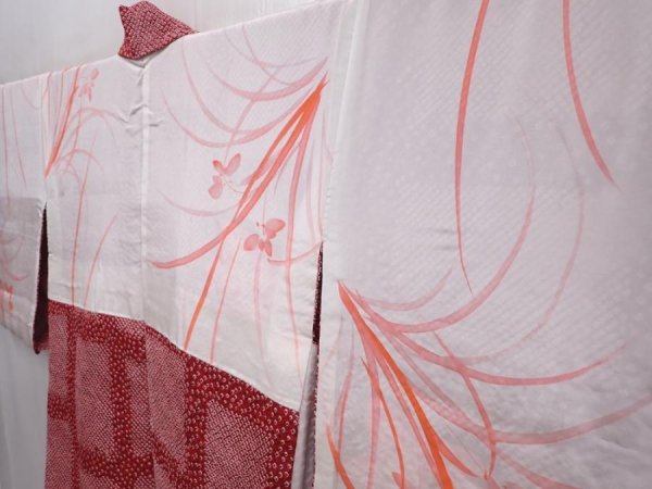 Photo7: 6313T05z530 Vintage Japanese Kimono Silk SHIBORI HAORI Flower Dark red (7)