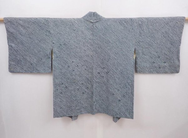 Photo1: 6313T06z530 Vintage Japanese Kimono Silk SHIBORI HAORI  Green-Gray (1)
