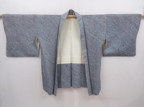 Photo7: 6313T06z530 Vintage Japanese Kimono Silk SHIBORI HAORI  Green-Gray (7)