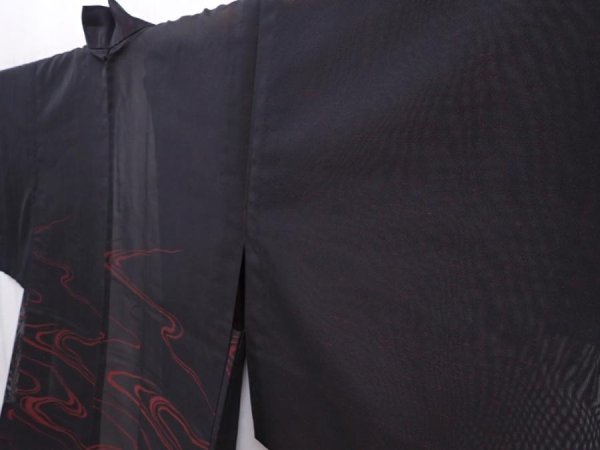 Photo2: 6313T07z240 Vintage Japanese Kimono Silk See through HAORI Stream Black (2)