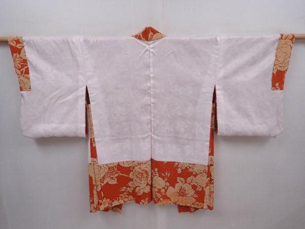 Photo6: 6313T08z480 Vintage Japanese Kimono Silk HAORI Flower Dark orange (6)