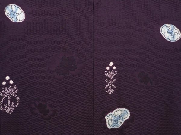 Photo3: 6313T10z540 Vintage Japanese Kimono Silk HAORI Flower Dark purple (3)