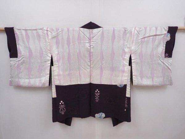 Photo6: 6313T10z540 Vintage Japanese Kimono Silk HAORI Flower Dark purple (6)