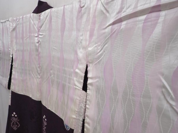 Photo7: 6313T10z540 Vintage Japanese Kimono Silk HAORI Flower Dark purple (7)