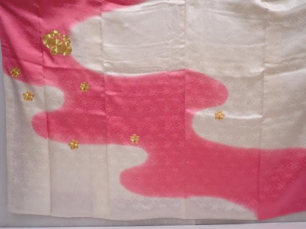 Photo5: 6313T12z770 Vintage Japanese Kimono Silk FURISODE Flower Pink-Purple (5)
