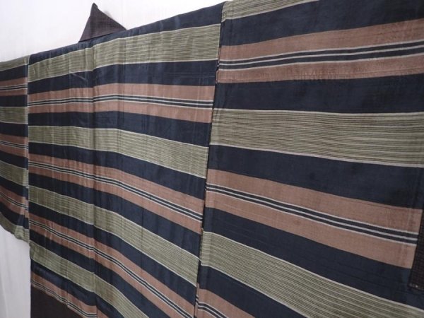 Photo3: 6317T08z410 Vintage Japanese Kimono Silk Men's HAORI  Dark brown (3)