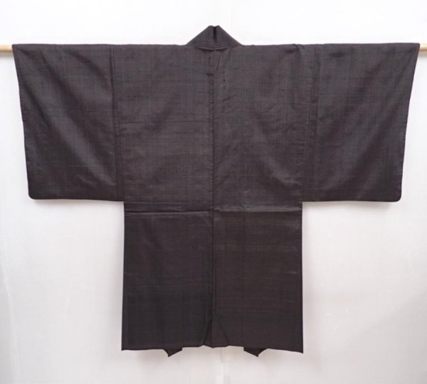 Photo5: 6317T08z410 Vintage Japanese Kimono Silk Men's HAORI  Dark brown (5)