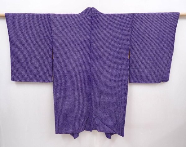 Photo1: 6317T01z510 Vintage Japanese Kimono Silk SHIBORI HAORI Plain  Dark lavender (1)