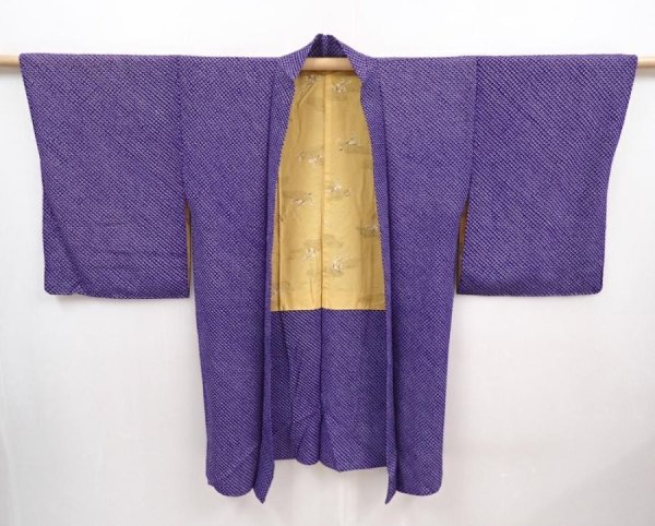 Photo5: 6317T01z510 Vintage Japanese Kimono Silk SHIBORI HAORI Plain  Dark lavender (5)