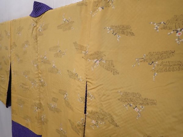 Photo7: 6317T01z510 Vintage Japanese Kimono Silk SHIBORI HAORI Plain  Dark lavender (7)