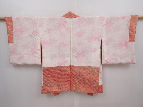 Photo6: 6317T02z410 Vintage Japanese Kimono Silk SHIBORI HAORI Peony Orange-Red (6)