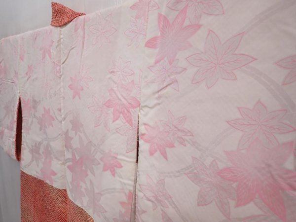 Photo7: 6317T02z410 Vintage Japanese Kimono Silk SHIBORI HAORI Peony Orange-Red (7)