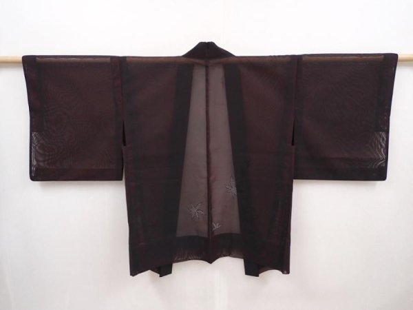 Photo1: 6317T03z240 Vintage Japanese Kimono Silk See through HAORI Maple Black (1)