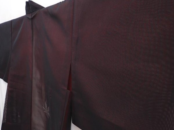 Photo2: 6317T03z240 Vintage Japanese Kimono Silk See through HAORI Maple Black (2)