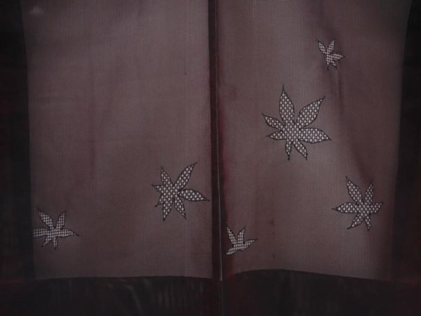 Photo3: 6317T03z240 Vintage Japanese Kimono Silk See through HAORI Maple Black (3)