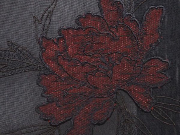 Photo4: 6317T04z220 Vintage Japanese Kimono Silk See through HAORI Peony Black (4)