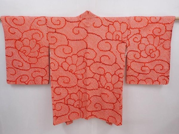 Photo1: 6317T05z540 Vintage Japanese Kimono Silk SHIBORI HAORI  Tomato red (1)