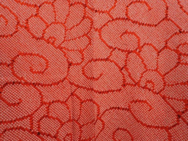 Photo3: 6317T05z540 Vintage Japanese Kimono Silk SHIBORI HAORI  Tomato red (3)