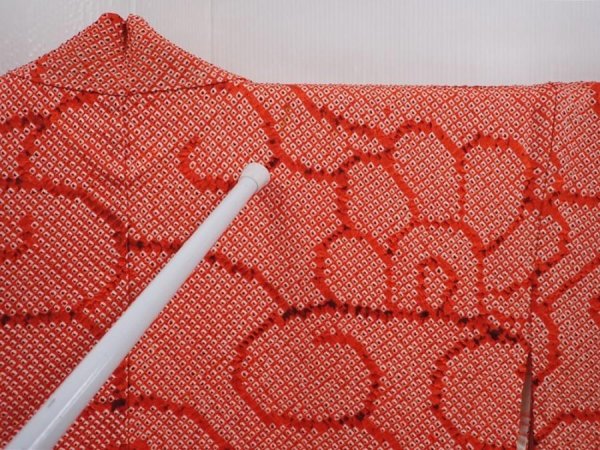 Photo6: 6317T05z540 Vintage Japanese Kimono Silk SHIBORI HAORI  Tomato red (6)