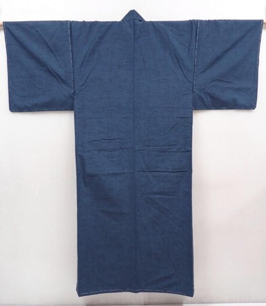 Photo1: 6317T06z970 Vintage Japanese Kimono Silk Men's  Plain Blue-Gray (1)