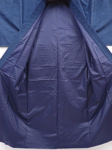 Photo7: 6317T06z970 Vintage Japanese Kimono Silk Men's  Plain Blue-Gray (7)