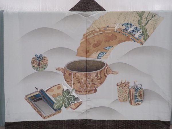 Photo2: 6317T07z500 Vintage Japanese Kimono Silk Men's OSHIMA HAORI  Brown-Gray (2)