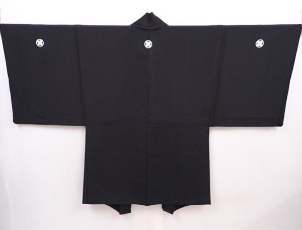 Photo5: 6317T09z820 Vintage Japanese Kimono Silk Men's HAORI  Black (5)