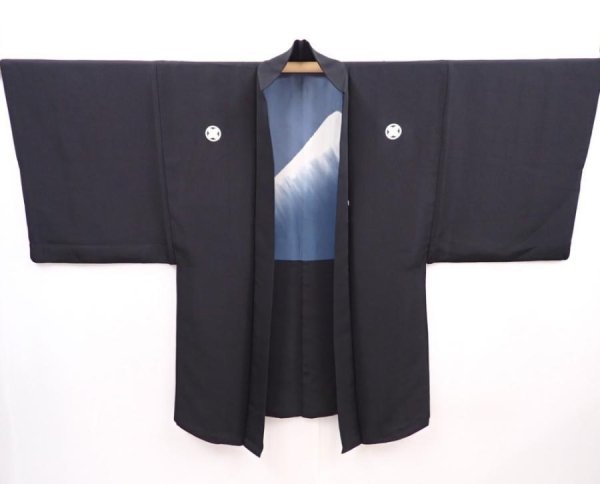 Photo6: 6317T09z820 Vintage Japanese Kimono Silk Men's HAORI  Black (6)