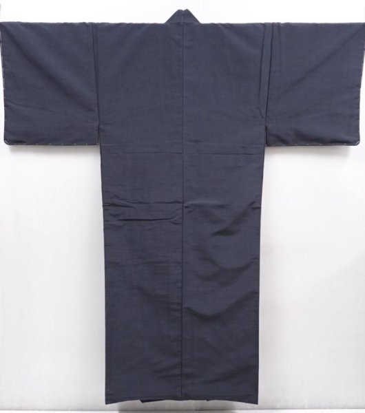 Photo1: 6317T10z1010 Vintage Japanese Kimono Silk Men's  Plain Dark gray (1)
