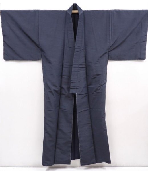 Photo6: 6317T10z1010 Vintage Japanese Kimono Silk Men's  Plain Dark gray (6)
