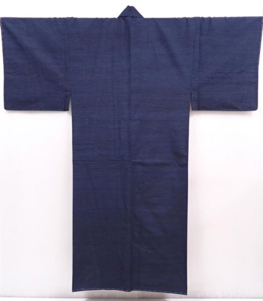 Photo1: 6317T11z910 Vintage Japanese Kimono Silk Men's  Plain Dark navy (1)