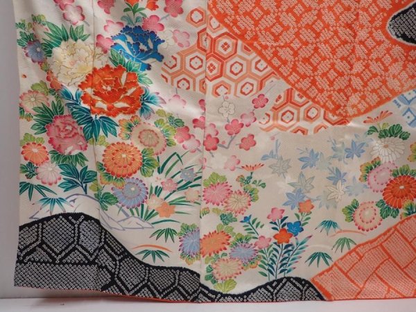 Photo6: 6317T13z1120 Vintage Japanese Kimono Silk FURISODE Peony Dark salmon (6)