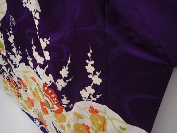 Photo4: 6317T14z1080 Vintage Japanese Kimono Silk FURISODE Butterfly Grape (4)