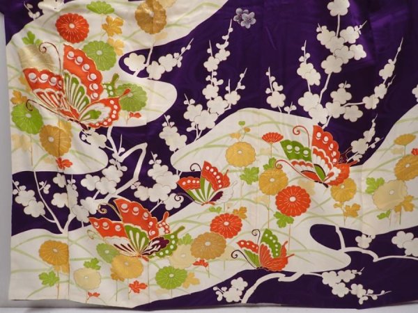 Photo5: 6317T14z1080 Vintage Japanese Kimono Silk FURISODE Butterfly Grape (5)