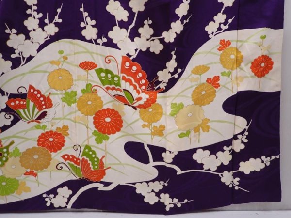 Photo7: 6317T14z1080 Vintage Japanese Kimono Silk FURISODE Butterfly Grape (7)