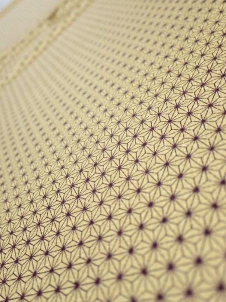 Photo1: 1E04z50  Japanese Kimono Silk  FABRIC Asanoha Cream yellow 40.9x14.6 (1)