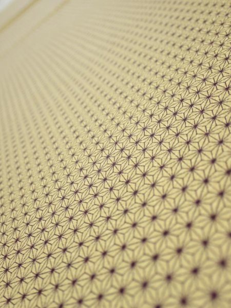 Photo1: 1E05z80  Japanese Kimono Silk  FABRIC Asanoha Cream yellow 63.0x14.8 (1)