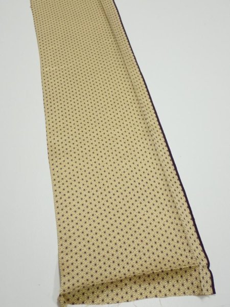Photo2: 1E07z40  Japanese Kimono Silk  FABRIC Asanoha Cream yellow 55.1x7.3 (2)