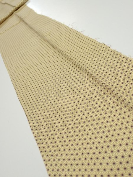 Photo1: 1E08z50  Japanese Kimono Silk  FABRIC Asanoha Cream yellow 75.6x7.3 (1)