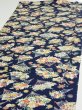 Photo3: 1E01z70  Japanese Kimono Silk  FABRIC Folding fan Dark navy 45.7x14.6 (3)