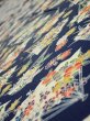 Photo4: 1E03z100  Japanese Kimono Silk  FABRIC Folding fan Dark navy 66.1x14.6 (4)