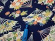 Photo6: 1E03z100  Japanese Kimono Silk  FABRIC Folding fan Dark navy 66.1x14.6 (6)
