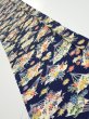 Photo1: 1E08z50  Japanese Kimono Silk  FABRIC Folding fan Dark navy 59.1x7.5 (1)