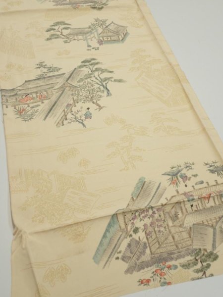 Photo2: 1E01z60  Japanese Kimono Silk  FABRIC Heian noble Light cream 44.9x14.2 (2)