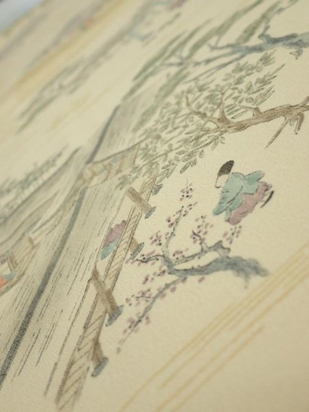 Photo4: 1E01z60  Japanese Kimono Silk  FABRIC Heian noble Light cream 44.9x14.2 (4)