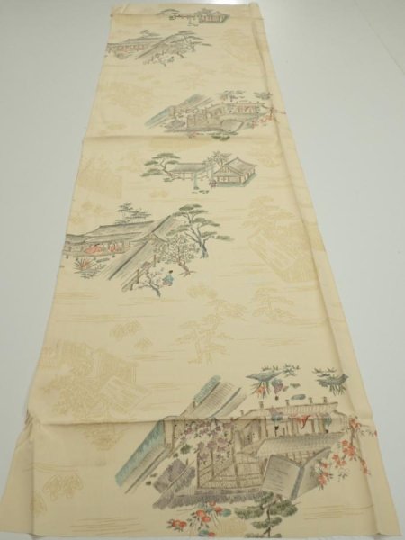 Photo5: 1E01z60  Japanese Kimono Silk  FABRIC Heian noble Light cream 44.9x14.2 (5)