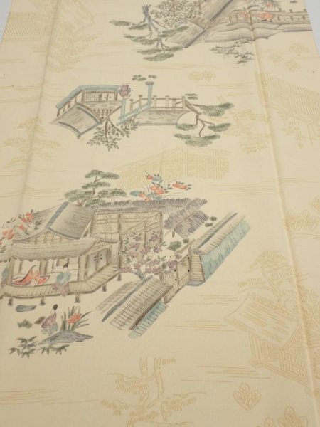 Photo1: 1E03z80  Japanese Kimono Silk  FABRIC Heian noble Light cream 65.7x14.2 (1)